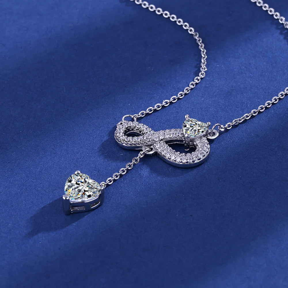 luckacco 925 sterling silver necklace tassel heart pendant sparkling zircon women's necklace birthday party gift jewelry accessories