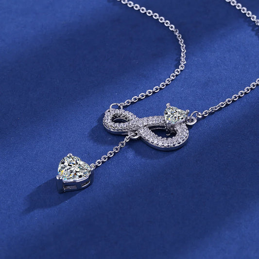 Luckacco 925 Sterling Silver Necklace Tassel Heart Pendant Sparkling Zircon Women's Necklace Birthday Party Gift Jewelry Accessories