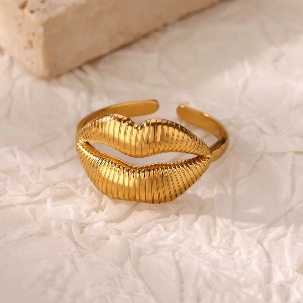 luckacco elegant stainless steel big bloom flower rings for women gold color sun starfish open ring finger jewelry wedding her gift punk