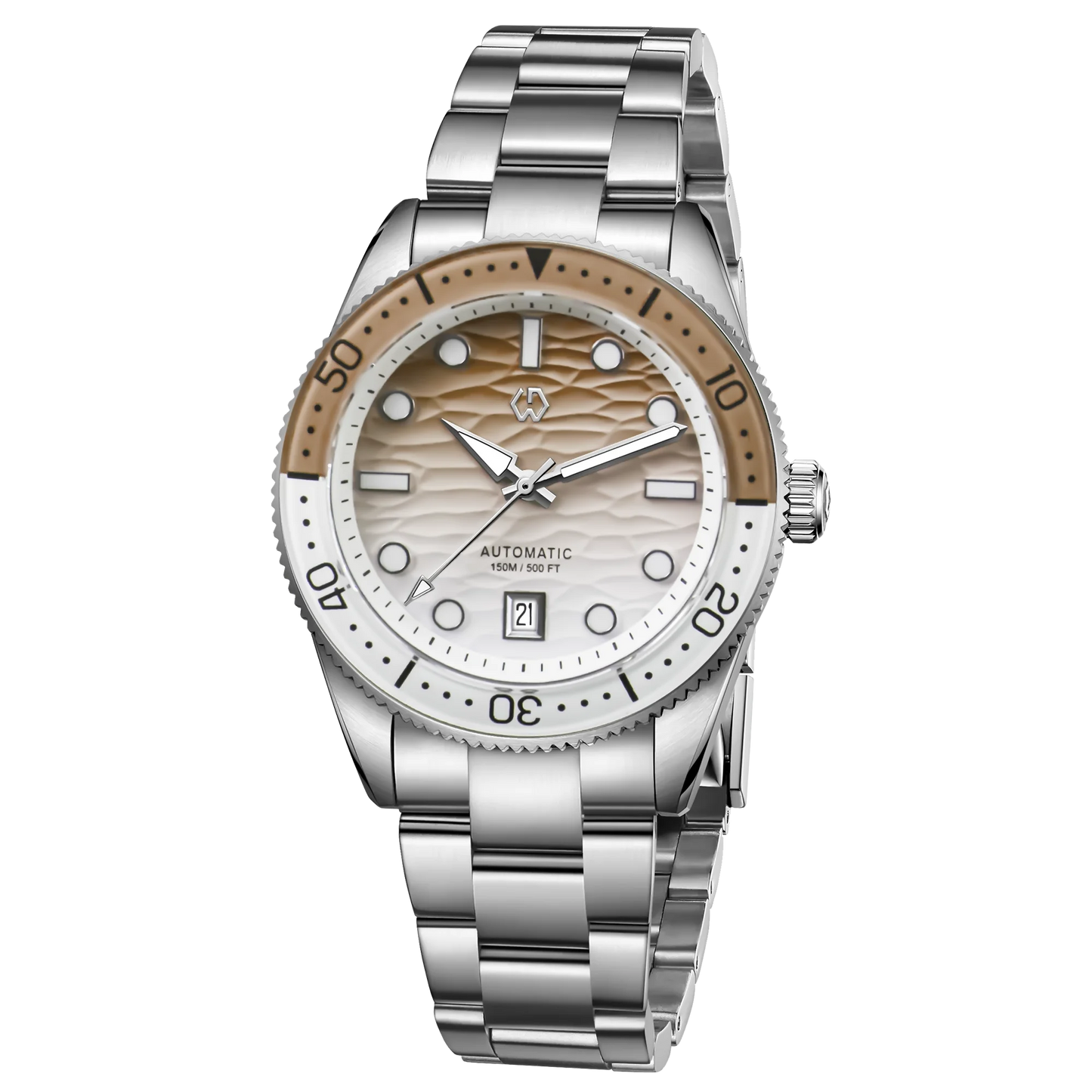 luckacco wishdoit men's automatic dive watch with ocean blue and white ripple dial 8215 movement sapphire glass mirror