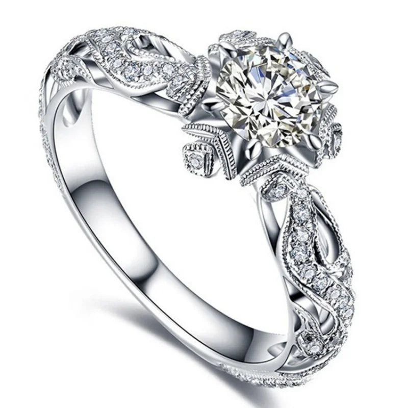 luckacco hot selling classic silver plated stainless steel rings for women cubic zircon ring jewelry accessories  size 5-11