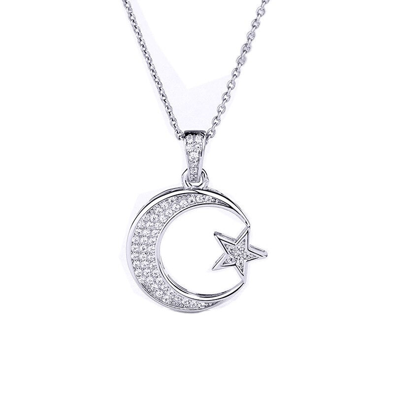 Sodrov 925 Sterling Silver Moon and Star Pendant Necklace for Women Silver Jewelry Moon Necklace crescent moon necklace - luckacco
