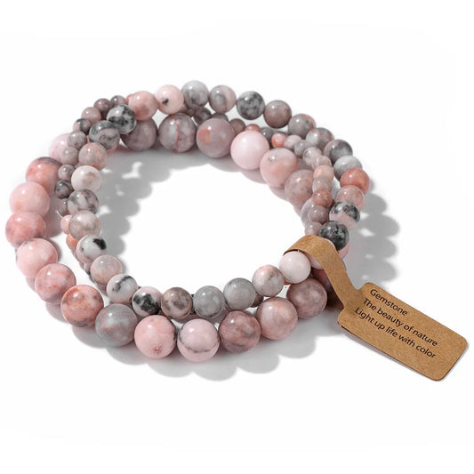Luckacco Green Agates Stone Bead Bracelet Set 4 6 8MM Natural Labradorite Opal Turquois Bracelet With Tag Stretch Bangle Jewelry Gift
