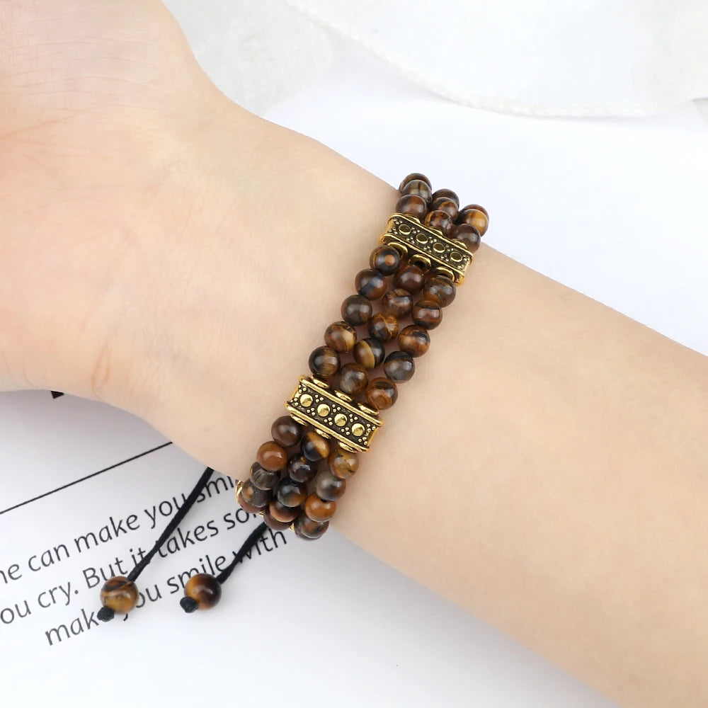 luckacco natural stone beads bracelet 4mm malachite black lava yoga energy hot couple for women men jewelry braided rope knot bangle gift