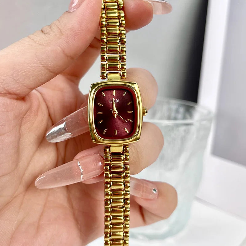 luckacco brand light luxury watch women retro tv watch beimu dial gold waterproof simple female fashion quartz clock bracelet watches