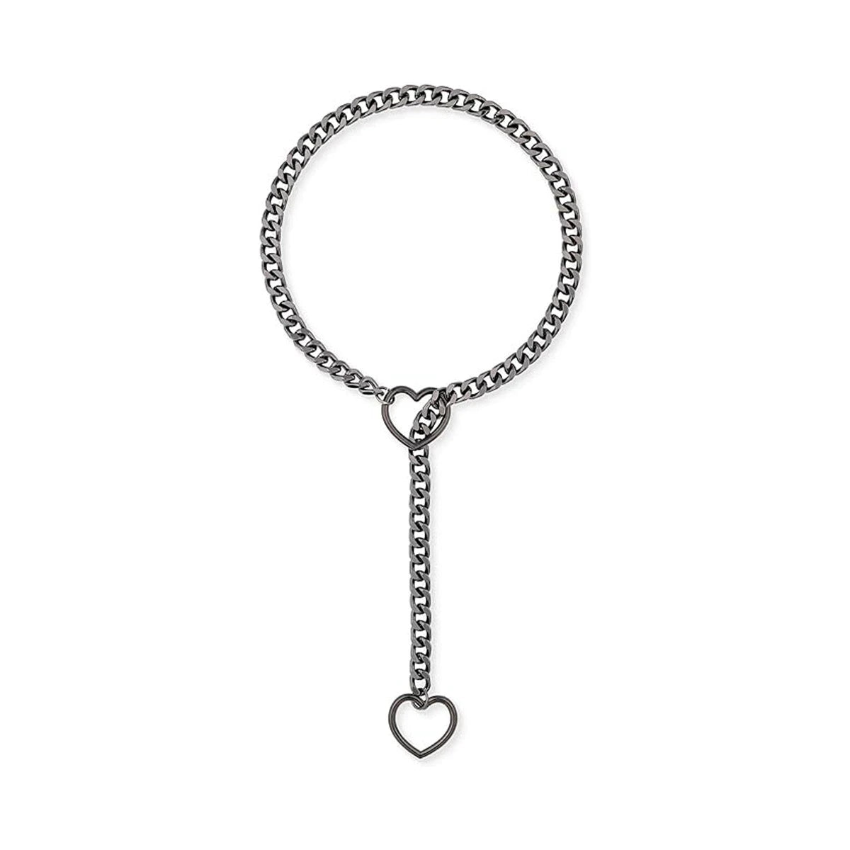 luckacco htpwe women's heart shaped o ring slip chain necklace stainless steel punk rock cuban jewelry, adjustable lariat chain jewelry