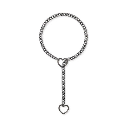 Luckacco Htpwe Women'S Heart Shaped O Ring Slip Chain Necklace Stainless Steel Punk Rock Cuban Jewelry, Adjustable Lariat Chain Jewelry