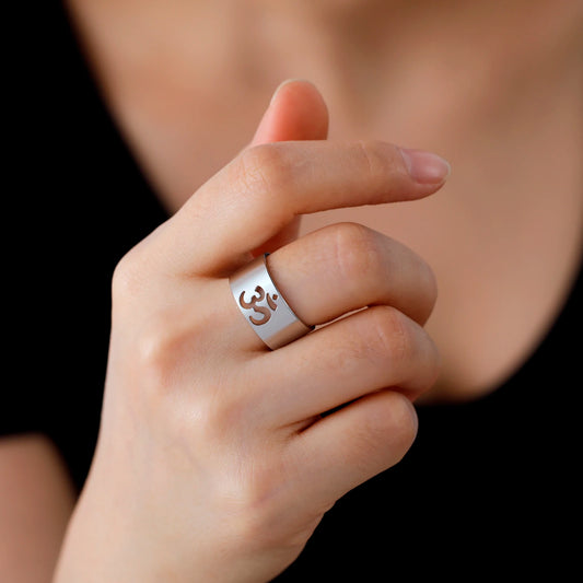 Luckacco Lemegeton Buddhist Indian Yoga Om Women's Logo Ring Men's Charm Stainless Steel Ultra Natural Jewelry Party Gift