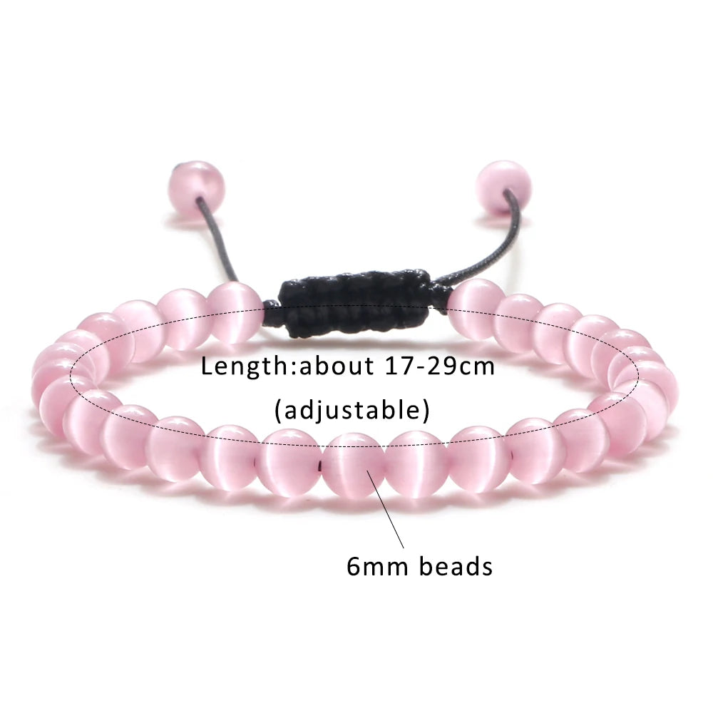 luckacco pink cat eye stone bracelet for women men natural opal quartz chakra devil's eye beads butterfly charm bangle wrist jewelry gift