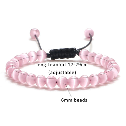Luckacco Pink Cat Eye Stone Bracelet for Women Men Natural Opal Quartz Chakra Devil's Eye Beads Butterfly Charm Bangle Wrist Jewelry Gift