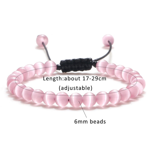 Luckacco Pink Cat Eye Stone Bracelet for Women Men Natural Opal Quartz Chakra Devil's Eye Beads Butterfly Charm Bangle Wrist Jewelry Gift