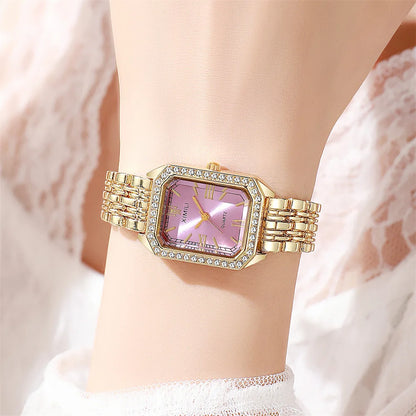 Luckacco 2025 Light luxury Brand Watch Women Business Simple Diamond Gold Watches Casual Female Student Fashion Quartz Clock Wristwatches