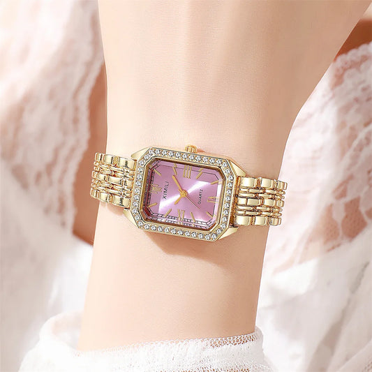 Luckacco 2025 Light luxury Brand Watch Women Business Simple Diamond Gold Watches Casual Female Student Fashion Quartz Clock Wristwatches