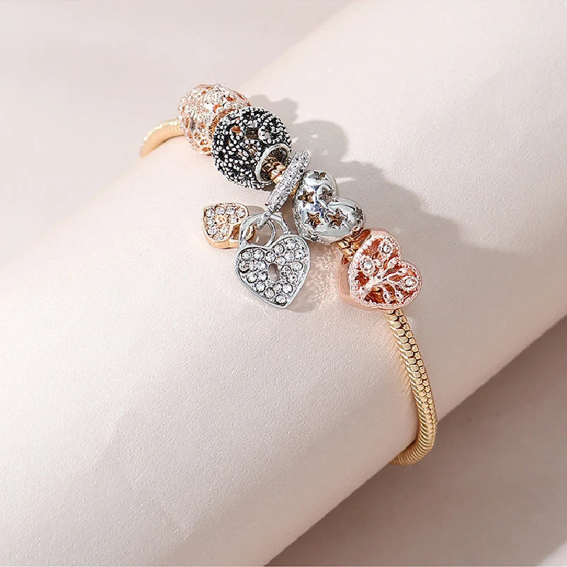luckacco 1pcs heart shaped tree of life bracelet women fashion trend jewelry copper chain diy beads jewelry