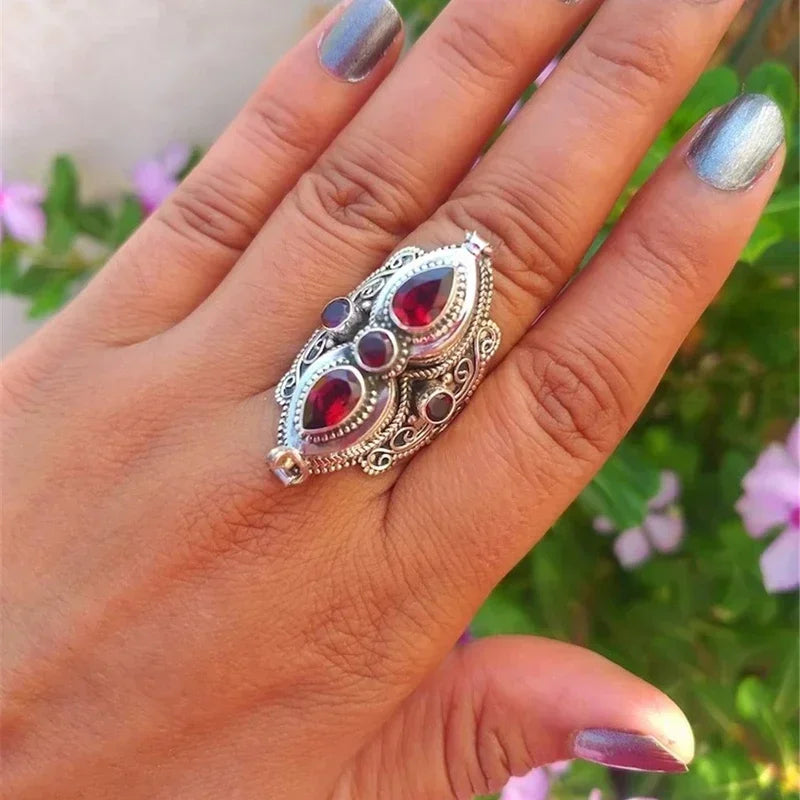 luckacco bohemian ethnic style faux turquoise ring series large rings for women personalized vacation party vintage jewelry accessories