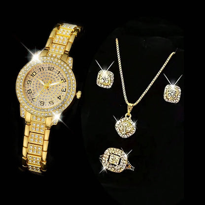 Luckacco Luxury Women Gold Watch Fashion Ladies Quartz Diamond Wristwatch Elegant Female Bracelet Watches Set Reloj Mujer