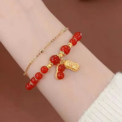 Luckacco LATS Green Glass Imitation Opal Bracelet for Women Exquisite Gold Color Leaves Wrist Strap Bangle Chain Bracelets Girls Gifts