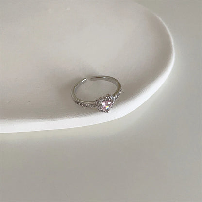 Luckacco Pink Crystal Irregular Heart Rings Creative Zircon Bowknot Opal Love Heart Open Ring Y2K Shiny Rings for Women Party Jewelry
