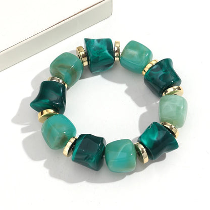 Luckacco New Acrylic Irregular Geometric Handmade Elastic Bracelet for Woman Man Colorful Beaded Statement Bracelets Unique Jewelry Gift