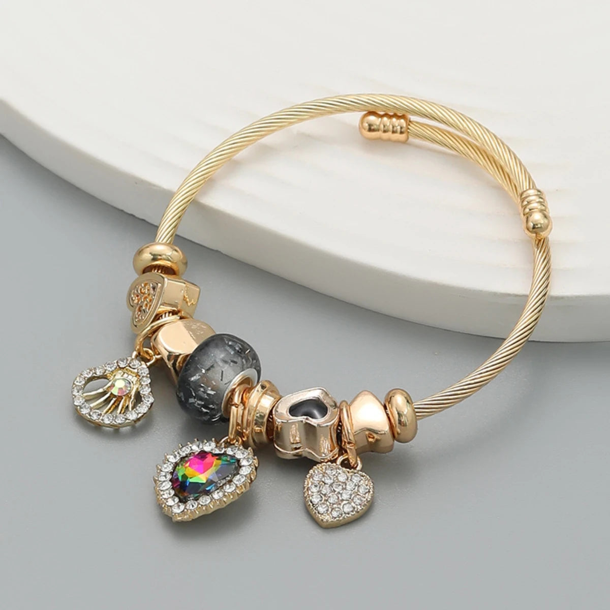 luckacco fashion multi element stainless steel circle panjiadora beaded love bracelet suitable for women's dating, daily holiday gifts