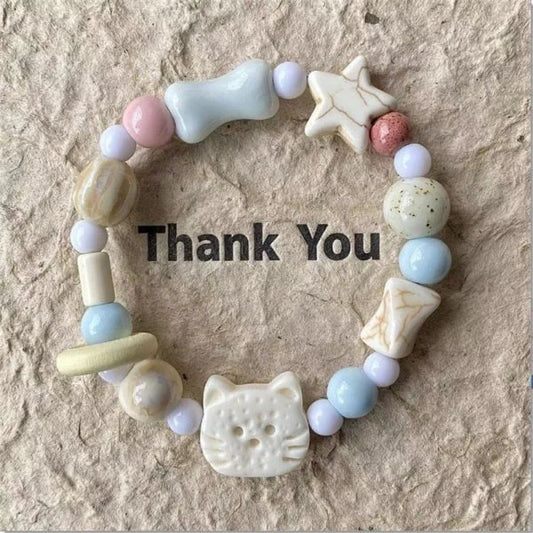 Luckacco Handmade 2pcs Couples Cute Cat Bracelet Unique Stylish Hand Rope For Women Men Beaded Woven Bracelet Wrist Jewelry Gifts