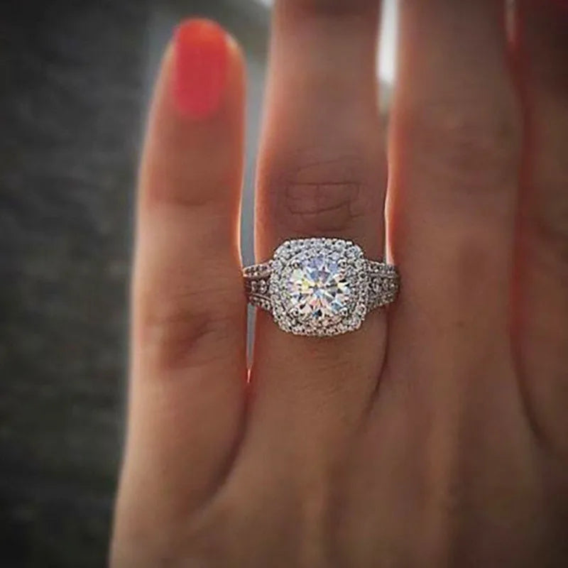 luckacco women's 925 sterling silver ring with cubic zirconia engagement party jewelry gift