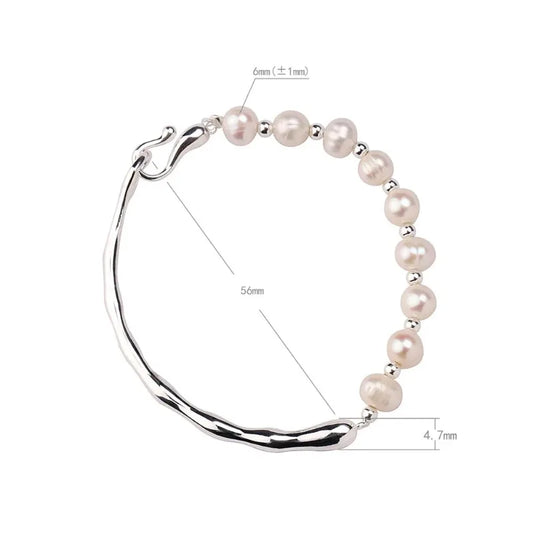 Luckacco 925 Sterling Silver Pearl Beads Bracelet for Women Girls Vintage Irregular Metal Charm Bangles Luxury Fashion Party Jewelry Gift