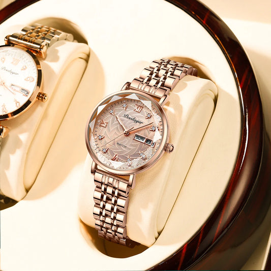 Luckacco POEDAGAR Luxury Woman Wristwatch Stainless Steel Waterproof Luminous Date Week Ladies Watches Fashion Elegant Quartz Women Watch