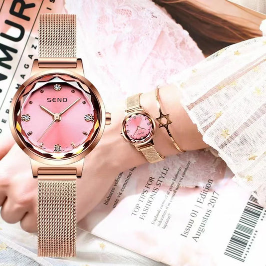 Luckacco Watches Fashion Elegant Diamond Mesh Strap Women's Watch Waterproof Quartz Watch Ladies Watch