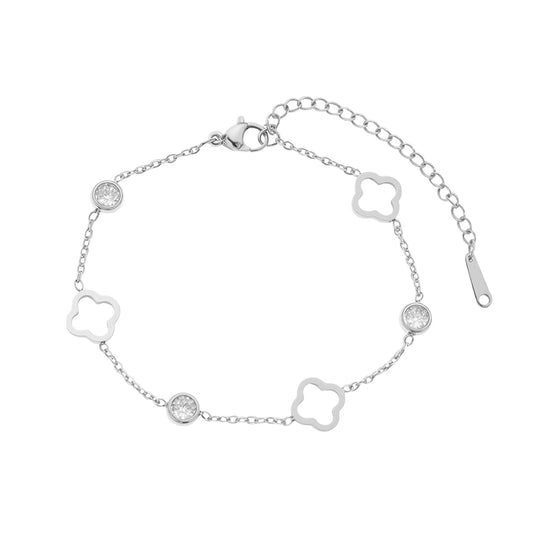 Luckacco Stainless Steel Lucky Hollow Clover Crystal Zirconia Bracelet Simple And Generous Design Wrist Jewelry For Women's Daily Wear