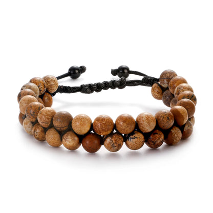 Luckacco Fashion Men Tiger Eye Natutal Stone Beaded Braided Bracelet Bangles Handmade Double Layer Lapis Lazuli Bracelets Hommes