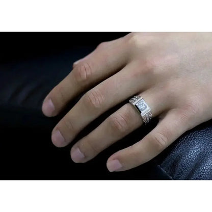 Luckacco Charm Silver Color Rings for Men Shining Crystal Adjustable Size Fashion Gifts Engagement Wedding High Quality Jewelry