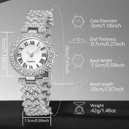 Luckacco 6PCS/SET Silver Women's Watch Business Leisure Element Watch Luxury Dial Quartz Watch Jewelry Set Gift For Her