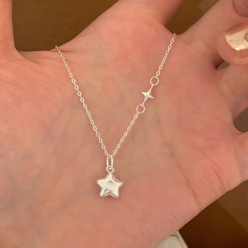 luckacco new 925 sterling silver star shape necklace simple charm personality woman pendant choker birthday gift exquisite jewelry