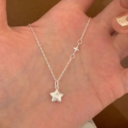 Luckacco New 925 Sterling Silver Star Shape Necklace Simple Charm Personality Woman Pendant Choker Birthday Gift Exquisite Jewelry