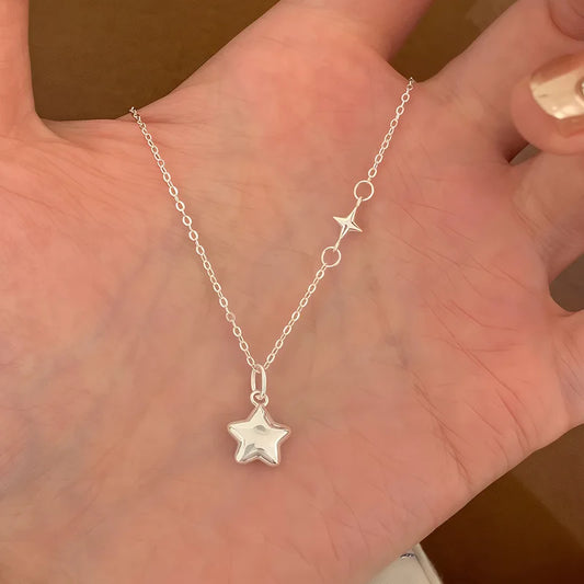 Luckacco New 925 Sterling Silver Star Shape Necklace Simple Charm Personality Woman Pendant Choker Birthday Gift Exquisite Jewelry