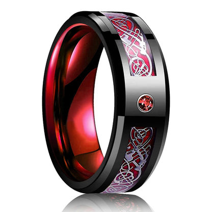 Luckacco Fashion Men 8mm Rose Gold Color Stainless Steel Rings Double Groove Pattern Promise Rings For Men Wedding Jewelry Accessories