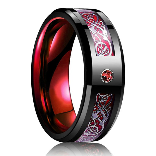 Luckacco Fashion Men 8mm Rose Gold Color Stainless Steel Rings Double Groove Pattern Promise Rings For Men Wedding Jewelry Accessories