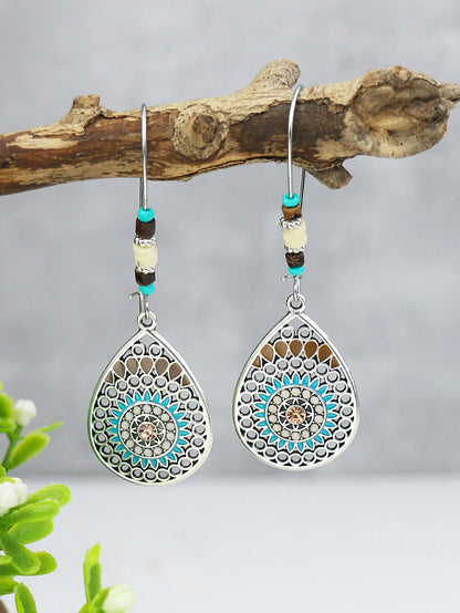 Luckacco Ethnic Feng Shui Droplet Hollow Colored Glazed Earrings for Women Bohemian Vacation Short Necklace Jewelry Set