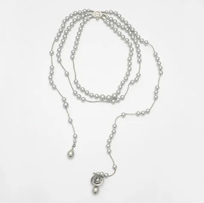 Luckacco Multi-layer Saturn pearl necklace female high-end sense Queen Mother West tassel necklace sweater chain Imitation pearl necklace