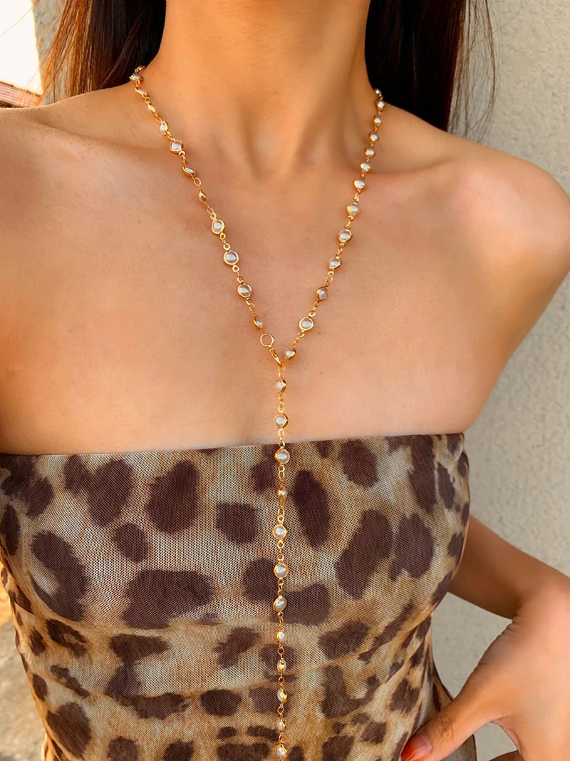luckacco 2025 new french retro pearl long chain tassel necklace ladies gentle trend elegant holiday accessories y2k simple jewelry 80cm