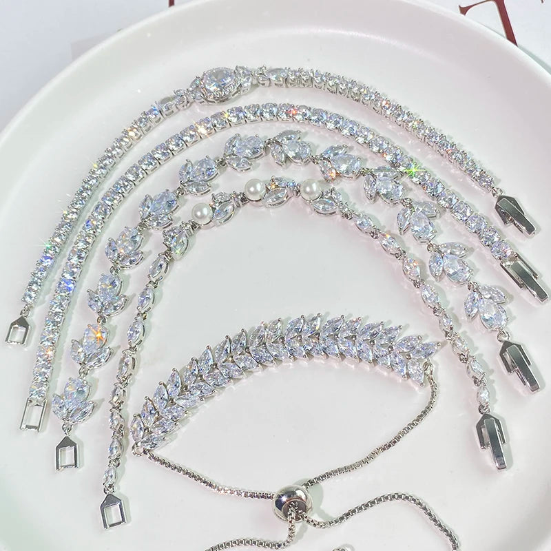 luckacco uilz new classic cubic zirconia water drop bracelet bangle for women tennis chain wedding dinner party birthday wedding jewelry
