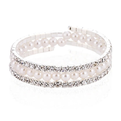 Luckacco Fahsion Crystal Imitation Pearl Bracelets For Women Multi Layer Wide Bracelets Crystal Rhinestones Bracelet Wedding Jewelry Gift