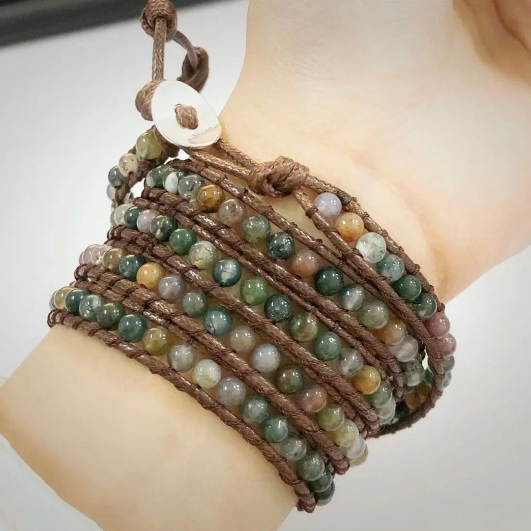 luckacco milangirl bohemia jewelry bracelets 6mm matte stone wrap leather bracelets vintage 3 strands multilayer woven