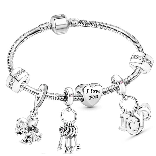 Luckacco Romantic Style Jewelry Charm Bracelets With Family Love Beads Bracelet For Women Couples Pulseras Jewelry Gift Special Offer