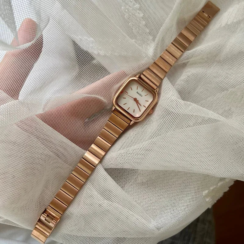 luckacco hot sale women quartz watch square dial stainless steel bamboo strap casual fashion wristwatch reloj de mujer