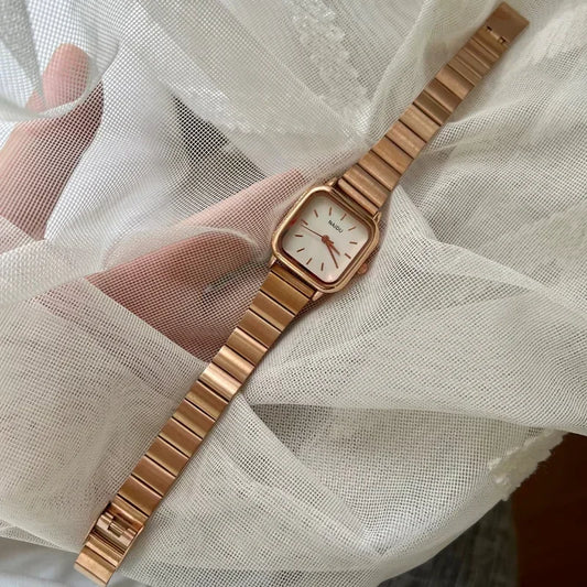 Luckacco Hot Sale Women Quartz Watch Square Dial Stainless Steel Bamboo Strap Casual Fashion Wristwatch Reloj De Mujer
