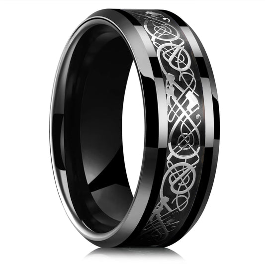 Luckacco Fashion Men 8mm Rose Gold Color Stainless Steel Rings Double Groove Pattern Promise Rings For Men Wedding Jewelry Accessories