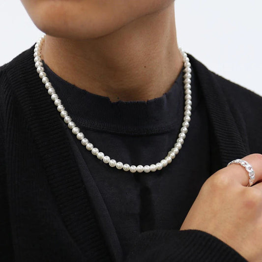 Luckacco Classic Elegant White Pearl Chokers Necklace For Women Men Wedding Banquet Necklaces Vintage Beads Handmade Jewelry Party Gift