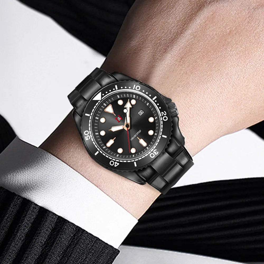 luckacco 2025 new men's quartz watch fashion classic business men's watch quartz watch men's luminous calendar steel belt watch student